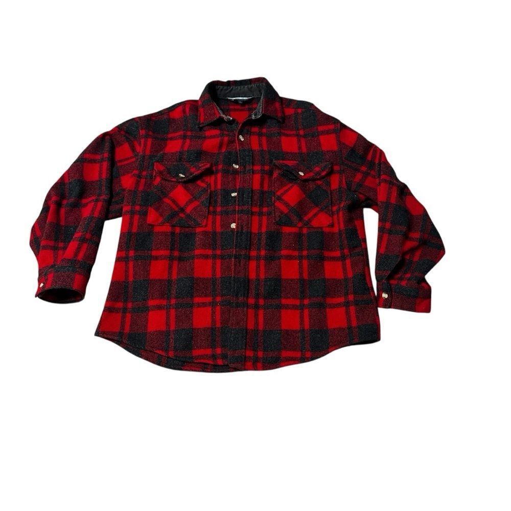 Vintage 80’s Fieldmaster Wool Red Tartan Plaid Limber Buttondown Jacket Size L